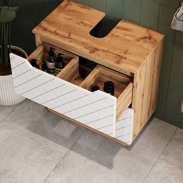 Meubles bain Lotta 59448 Imitation chêne dakota - Blanc