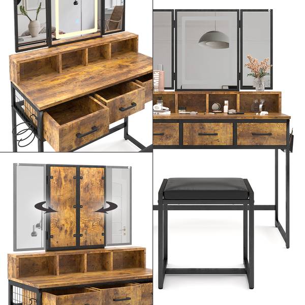 Schminktisch Fyrk 53021 2er set Braun - Holzwerkstoff - 90 x 138 x 40 cm