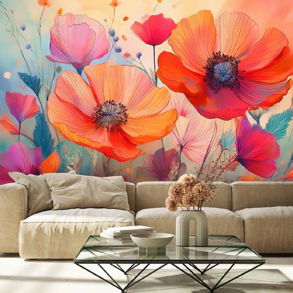 Papier peint fleurs botanique 100 x 70 cm
