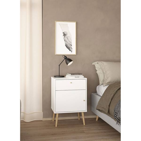 Nachttisch Bodo Weiß - Holz teilmassiv - 51 x 73 x 40 cm