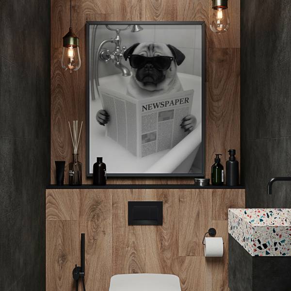 Poster MOPS in der Badewanne 20 x 30 x 30 cm