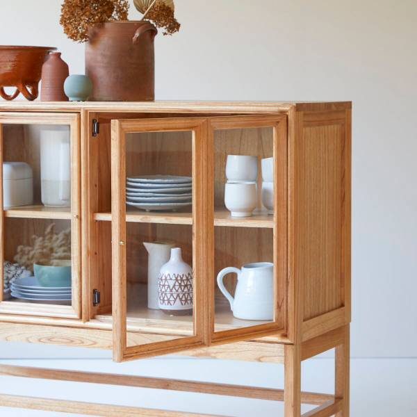 Vitrinenschrank Alex Beige - Mindi - 120 x 100 x 41 cm