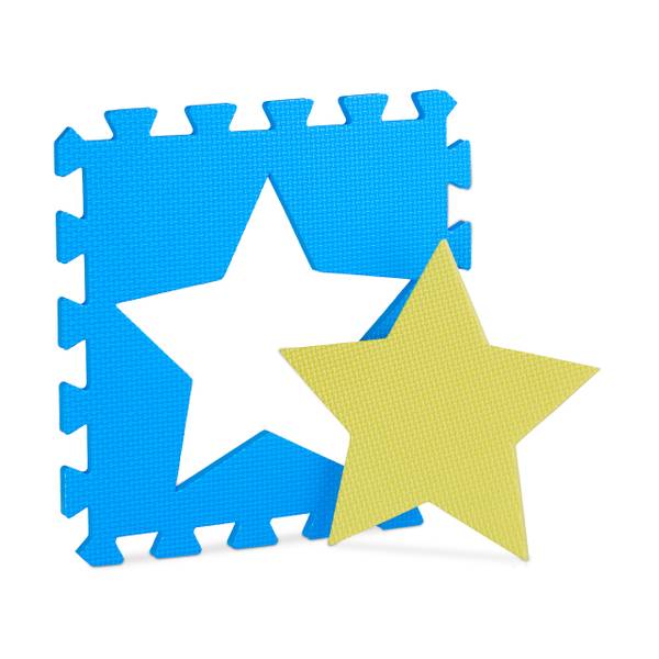 36 x Puzzlematte Sterne blau-gelb Blau - Gelb - Kunststoff - 32 x 1 x 32 cm
