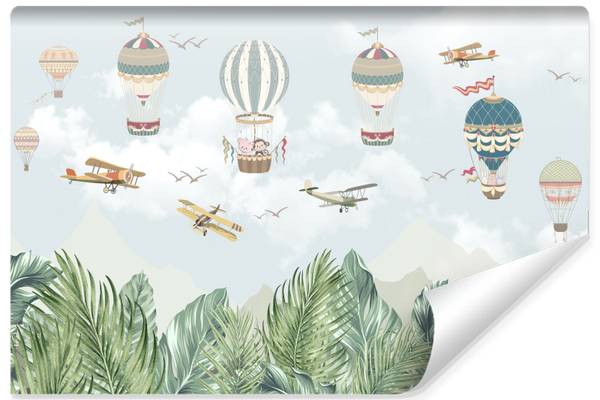 Fototapete LUFTBALLONS Tiere Blätter 90 x 60 x 60 cm