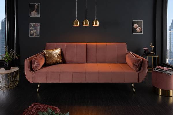 Schlafsofa DIVANI Gold - Hellrosa - Textil - Holzart/Dekor