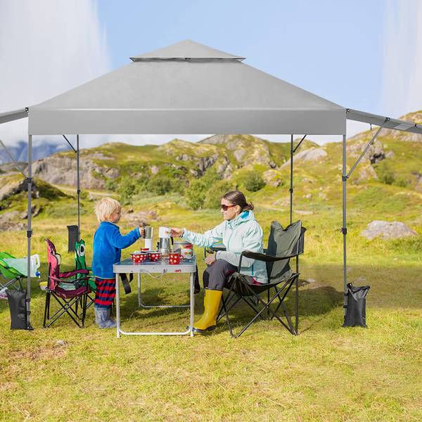3x3m Pop Up Pavillon mit Zwei Markisen Weiß