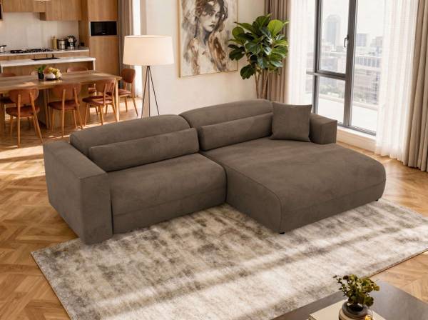 Ecksofa PAZURRO L Braun - Ecke davorstehend rechts - Schlaffunktion davorstehend rechts