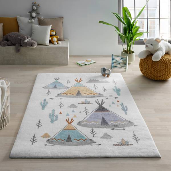 Kinderteppich ZELT Weiß - Holzwerkstoff - 120 x 1 x 170 cm