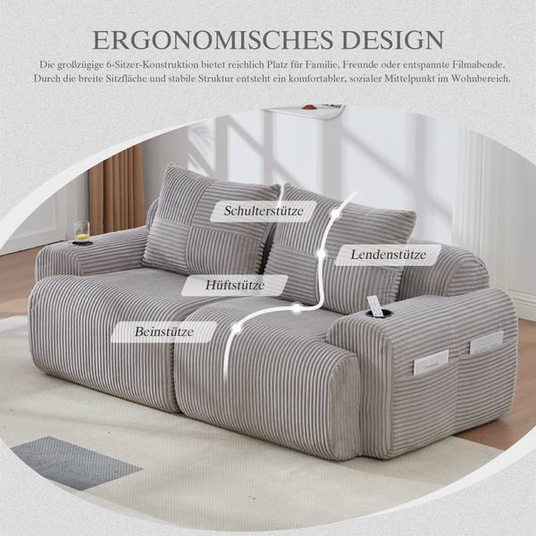 2-Sitzer Sofa MERIDIANCLARITY Grau - Cord - 200 x 80 x 99 cm