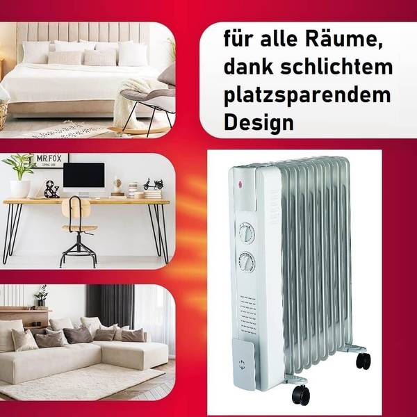 Ölradiator Elektroheizung 2500W WIN 1tl Grau - Metall - 43 x 63 x 24 cm