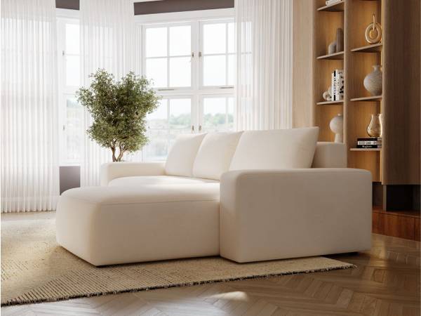 Ecksofa TAZONES Creme - Armlehne beidseitig montierbar - Ecke davorstehend rechts - Ottomane davorstehend rechts