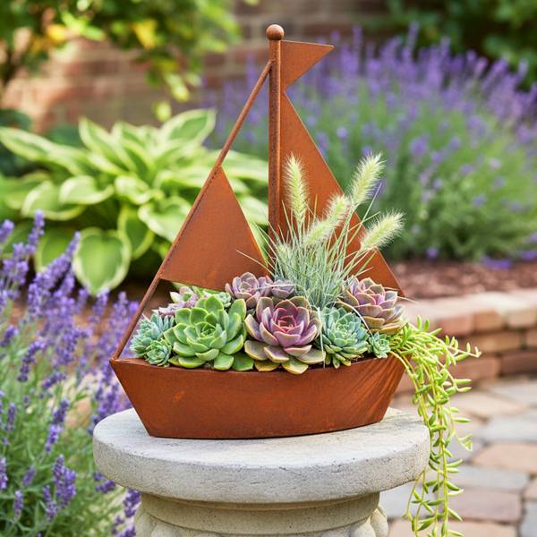 Gartendeko Rost Schiff Braun - Stahl - 35 x 43 x 10 cm