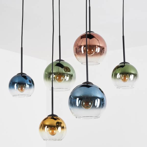 Pendelleuchte Cesaro Blau - Gold - Grün - Aluminium - Klarglas - 26 x 125 x 120 cm