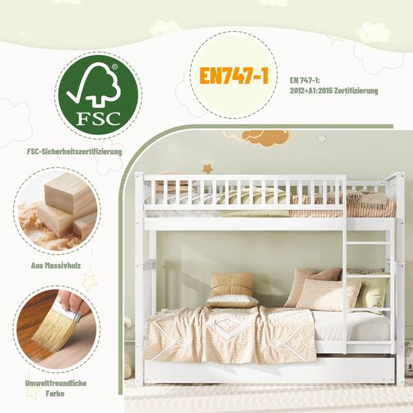 Stockbett K-1296 Weiß - Holzwerkstoff - 95 x 160 x 205 cm
