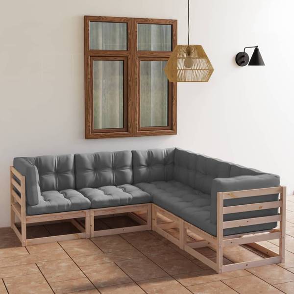 Loungeset 3009917 set van 5 bruin - polyester - grenenhout - 70 x 67 x 70 cm