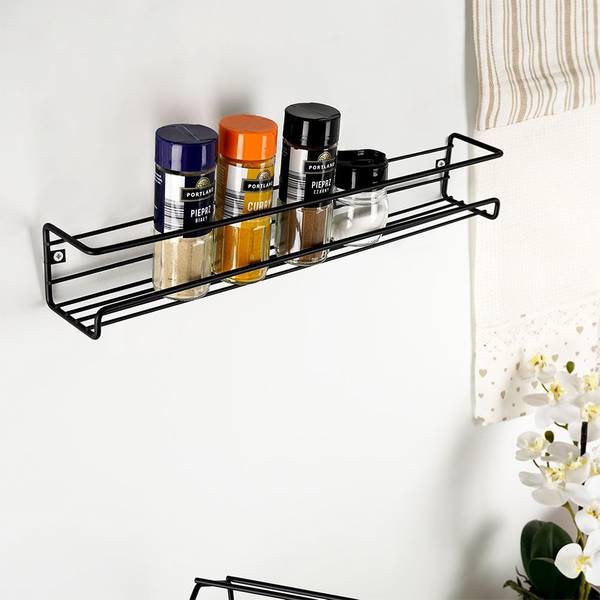 Gewürzregal 229057 Schwarz - Metall - 7 x 7 x 40 cm