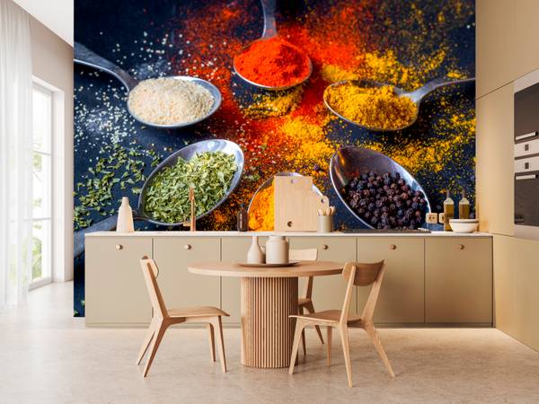 Fototapete Gewürzlöffel Curry Kurkuma 250 x 175 x 175 cm