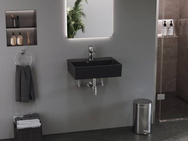 Waschbecken Plan Schwarz - Keramik - 50 x 13 x 38 cm