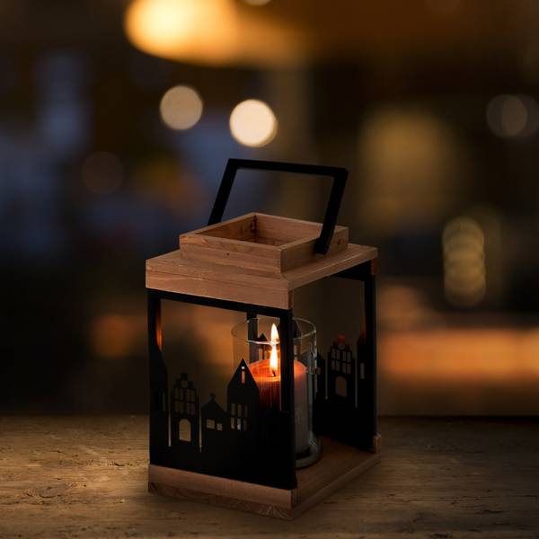 Laterne HELSINKI Schwarz - Braun - Samt - 14 x 28 x 14 cm