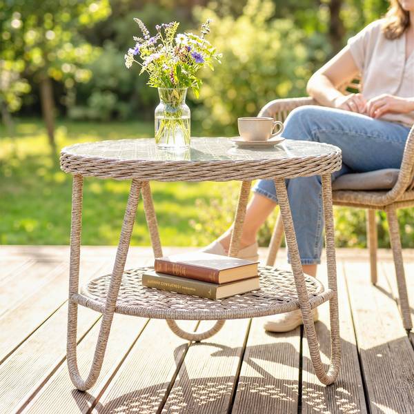 Outdoor Beistelltisch 867-317V00YL Gelb - Sicherheitsglas - Polyethylen - 65 x 50 x 65 cm
