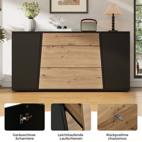 Sideboard Philotes Ⅵ Schwarz - Braun - Holzwerkstoff - 140 x 70 x 35 cm