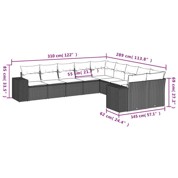 Salon de jardin 3035605-1 lot de 10 Noir - Polyrotin - 62 x 69 x 62 cm