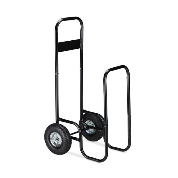 Kaminholzwagen mit Plane Schwarz - Silber - Polyester - Stahl - 58 x 109 x 51 cm