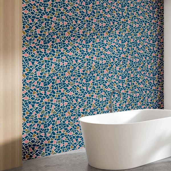 Papier peint panoramique, mozaiques Bleu - Papier - 52 x 1000 x 1000 cm