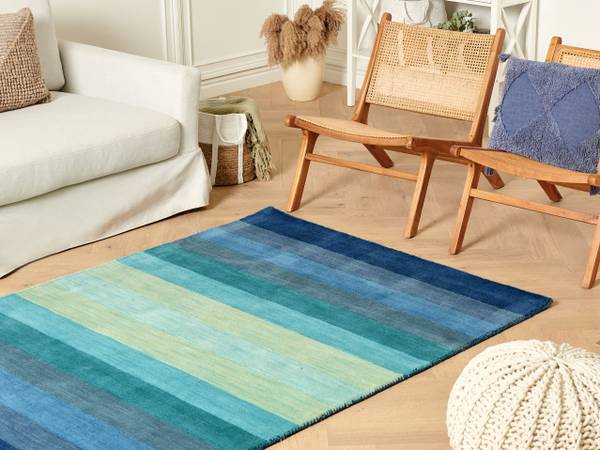 Teppich MAILSI Blau - Grau - Grün - Echtfell - 140 x 1 x 200 cm