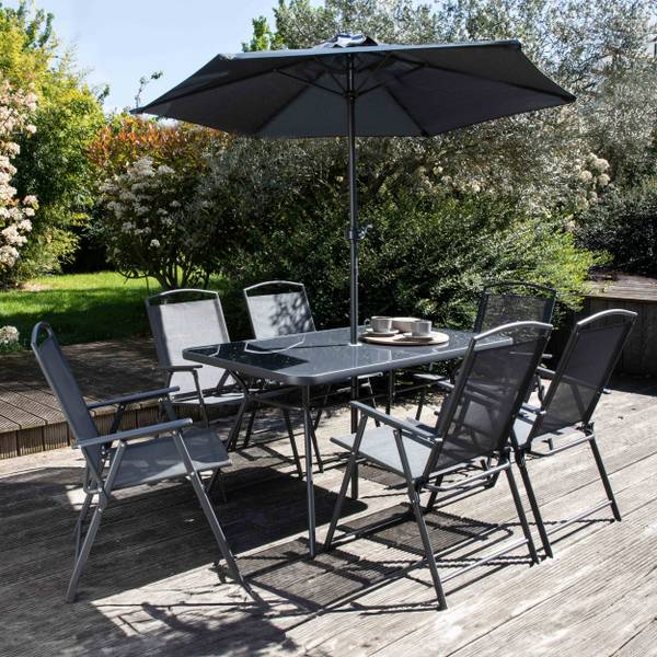 Gartenmöbel und Sonnenschirm Bormes Grau - Metall - 80 x 70 x 140 cm