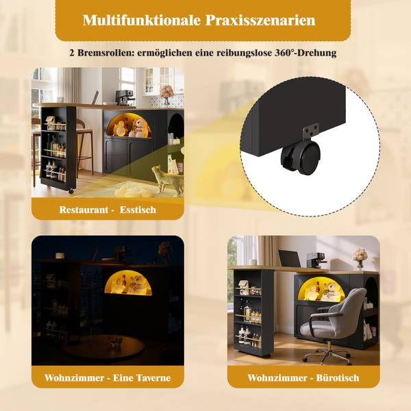 Bartisch LN-AMR Schwarz - Holzwerkstoff - 205 x 100 x 39 cm