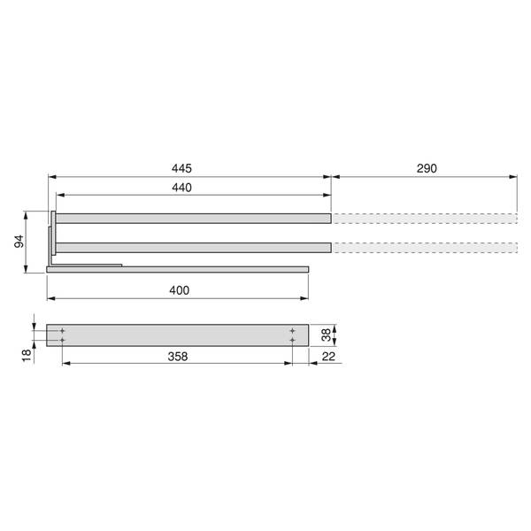 Ausziehbarer Handtuchhalter Weiß - Metall - 9 x 3 x 44 cm