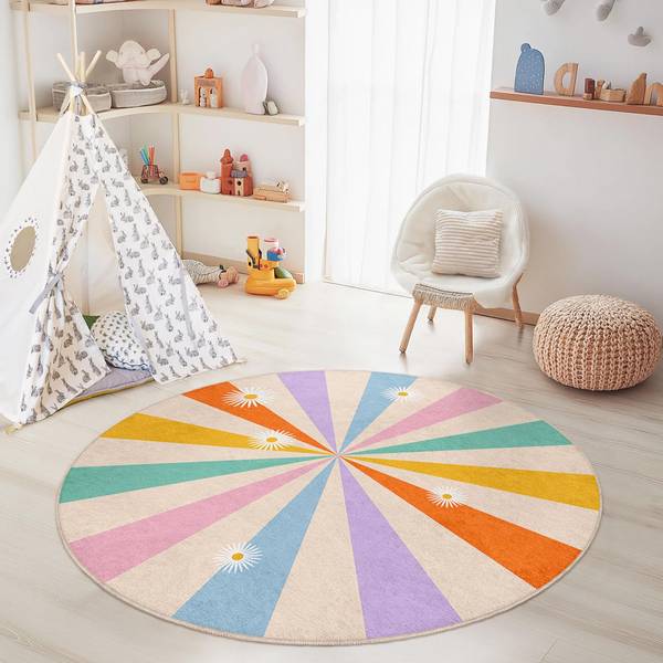 Regenbogen Teppich Rad des Glücks 120 x 120 cm