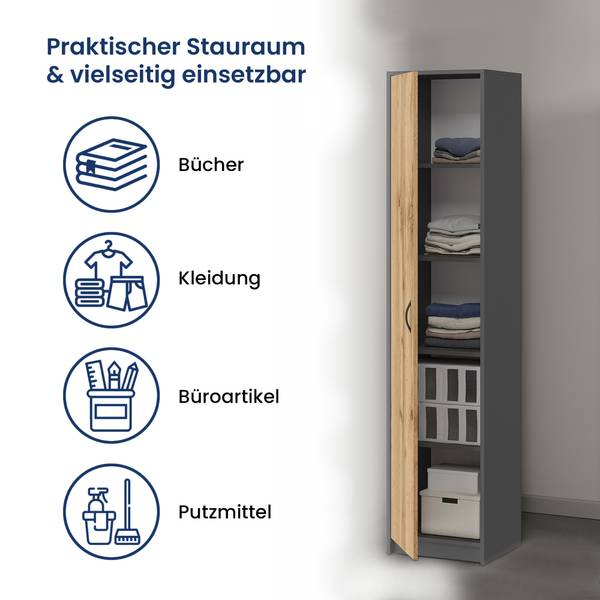 Mehrzweckschrank Melvin Braun - Grau - Massivholz - 35 x 180 x 40 cm