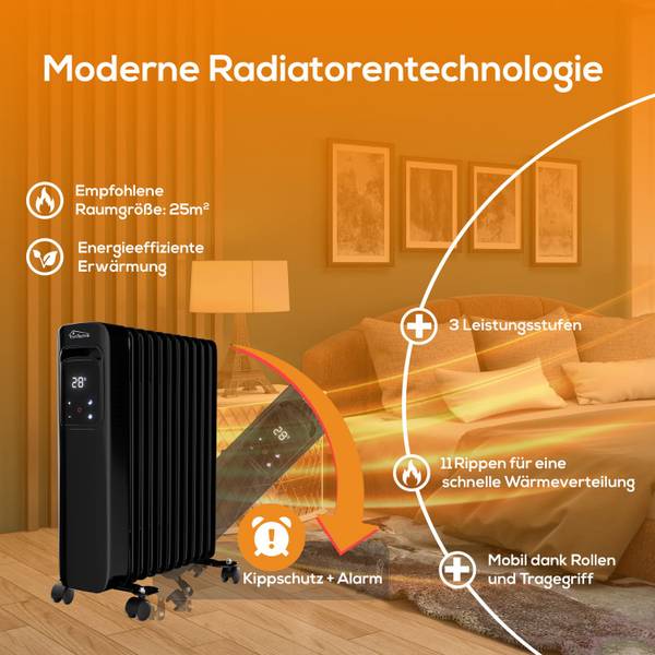 Ölradiator TT-OR 311 Schwarz - Metall - 23 x 63 x 45 cm