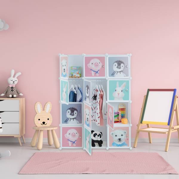 Kinder Steckregal mit 8 Fächern weiß Weiß - Eisen - 109 x 145 x 37 cm