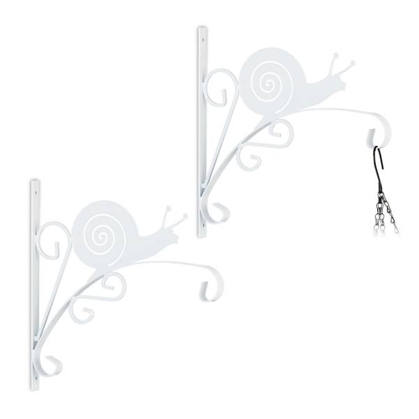 Blumenampelhalterung 2er Set Schnecke Weiß - Eisen - 31 x 30 x 2 cm