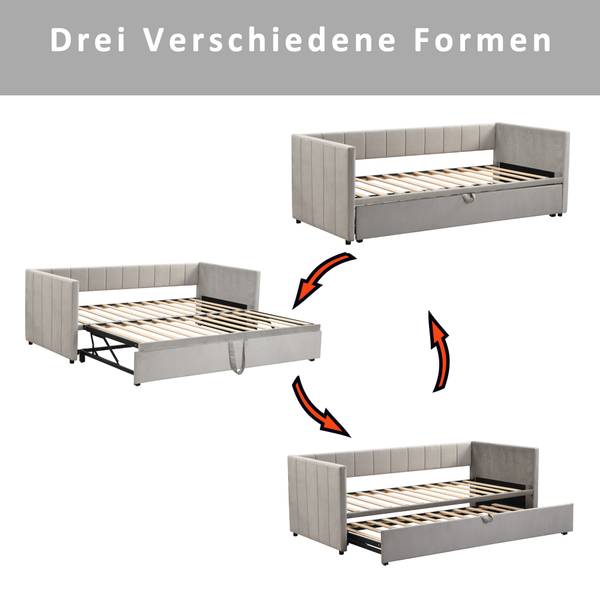 Schlafsofa Lina Grau - Samt - 183 x 74 x 213 cm
