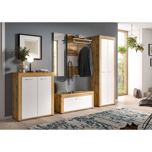 Meuble à chaussures Jam Blanc - En partie en bois massif - 64 x 191 x 35 cm