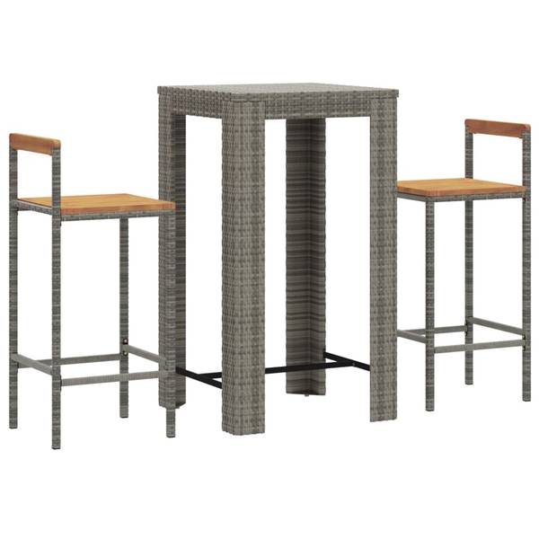 Bar de jardin 3029647-1 (lot de 3) Gris - Acacia - Acier - Polyéthylène - 60 x 110 x 60 cm