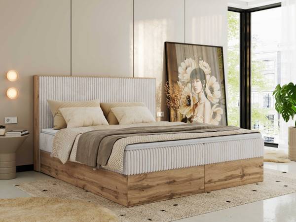 Boxspringbett WOOD CLASSIC Ecru - H3 - Liegefläche Breite: 180 cm