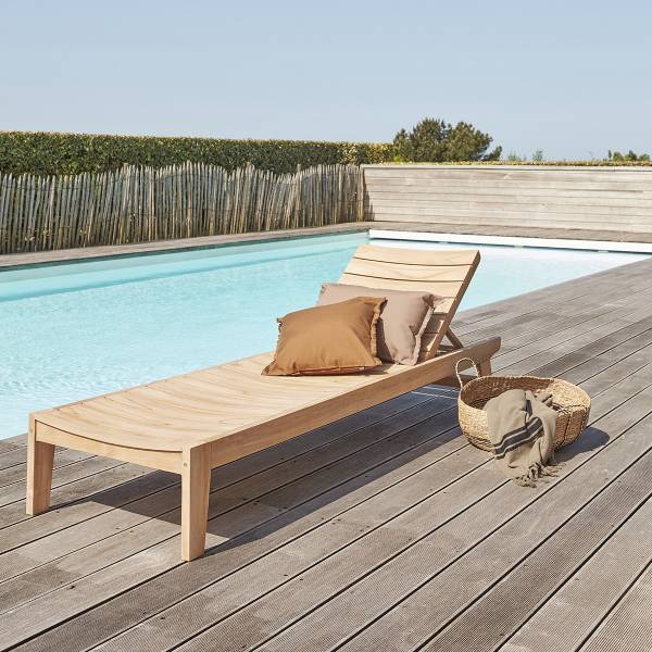 Sonnenliege JAYA Beige - Massivholz - 205 x 30 x 65 cm
