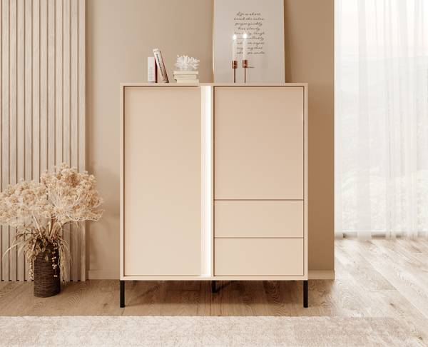 Commode DAST 2D2S LED Beige - ABS - Mélamine - 104 x 124 x 40 cm