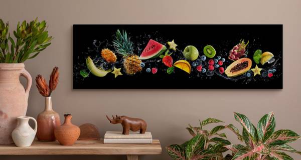 Panoramabild Fruchtige Frische Motiv 3D Schwarz - Grün - Rot - Leinen - 145 x 45 x 45 cm