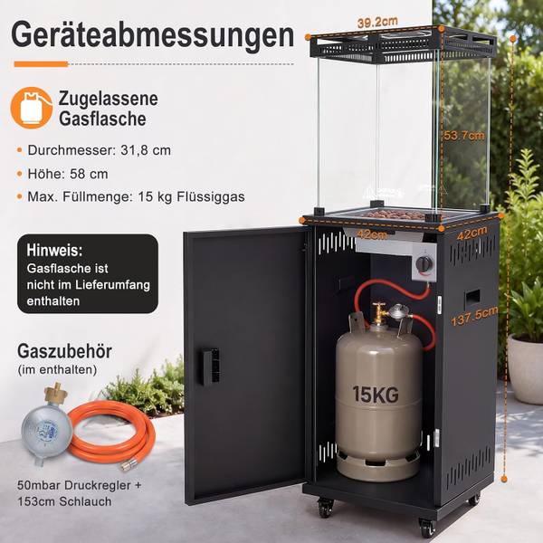 Gaskamin Gulliver II Schwarz - Metall - 42 x 42 x 145 cm