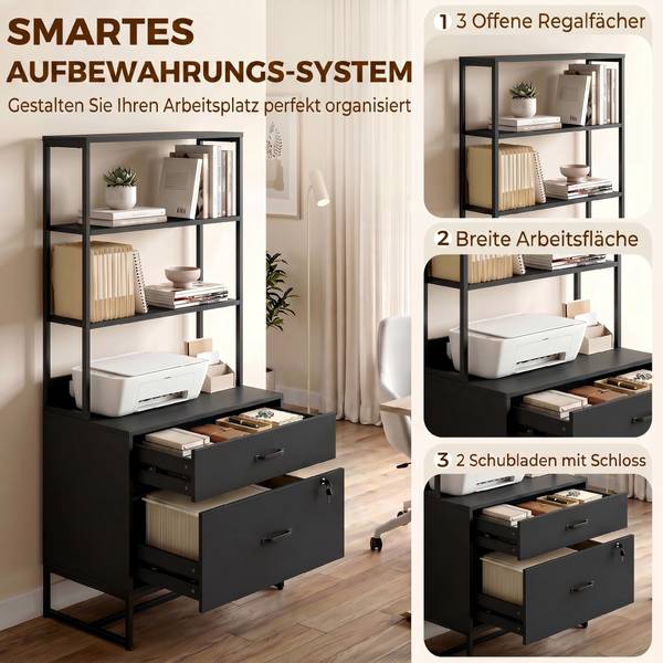 Aktenschrank 924-145V90BK Schwarz - Aluminium - 70 x 157 x 40 cm