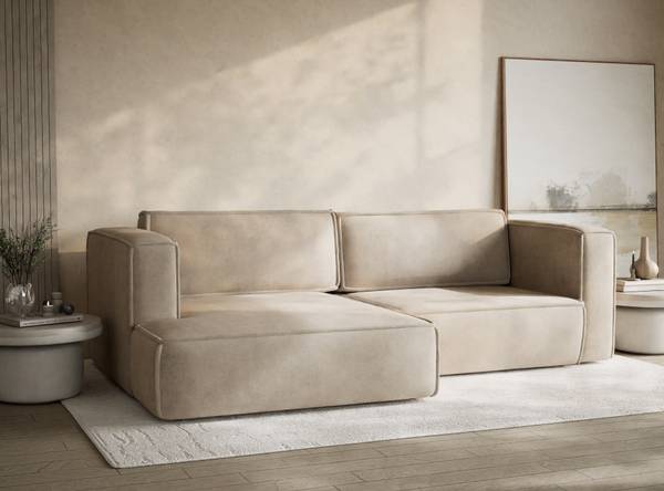 Ecksofa Velto Beige - Armlehne davorstehend rechts - Ecke davorstehend links - Longchair davorstehend links