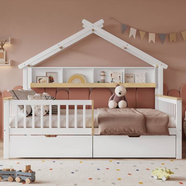 Kinderbett WoodyZoom Ⅰ Weiß - Holzwerkstoff - Massivholz - 147 x 152 x 219 cm