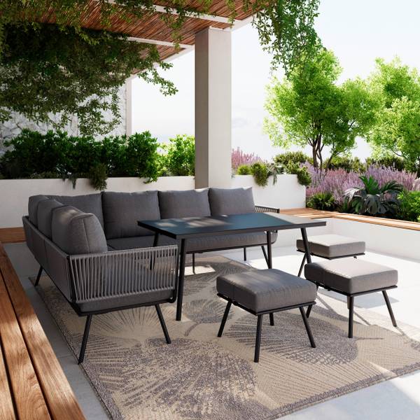 Dining-Loungeset CAMILLA Grau - Glas - Metall - Textil - 203 x 252 cm