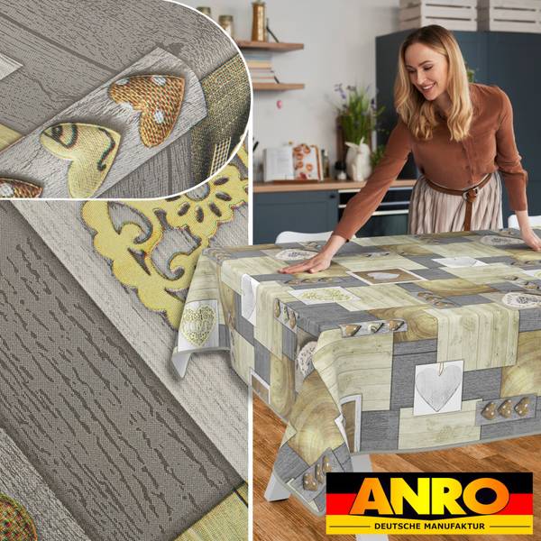 Wachstuchtischdecke Holz Herz mit SAUM Tiefe: 200 cm